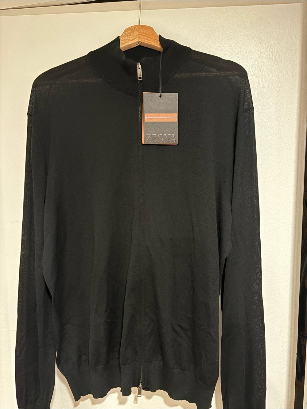 Zegna Knitwear High Performance Wool Full Zip Cardigan Black NWT Size 54 US XL